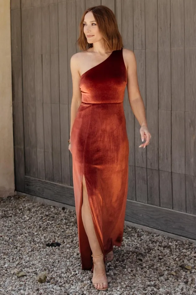 Tatiana Velvet One Shoulder Maxi Dress Cinnamon Women Baltic Born Maxi Dresses Tatiana Velvet One Shoulder Maxi Dress Cinnamon Women Baltic Born Maxi Dresses