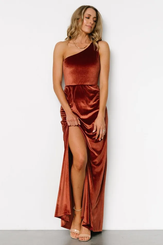Tatiana Velvet One Shoulder Maxi Dress Cinnamon Women Baltic Born Maxi Dresses Tatiana Velvet One Shoulder Maxi Dress Cinnamon Women Baltic Born Maxi Dresses