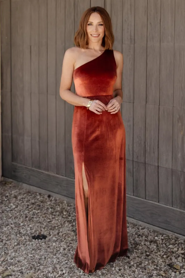 Tatiana Velvet One Shoulder Maxi Dress Cinnamon Women Baltic Born Maxi Dresses Tatiana Velvet One Shoulder Maxi Dress Cinnamon Women Baltic Born Maxi Dresses
