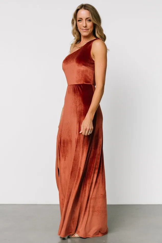 Tatiana Velvet One Shoulder Maxi Dress Cinnamon Women Baltic Born Maxi Dresses Tatiana Velvet One Shoulder Maxi Dress Cinnamon Women Baltic Born Maxi Dresses