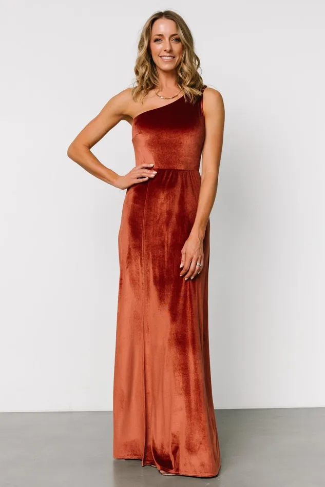 Tatiana Velvet One Shoulder Maxi Dress Cinnamon Women Baltic Born Maxi Dresses Tatiana Velvet One Shoulder Maxi Dress Cinnamon Women Baltic Born Maxi Dresses