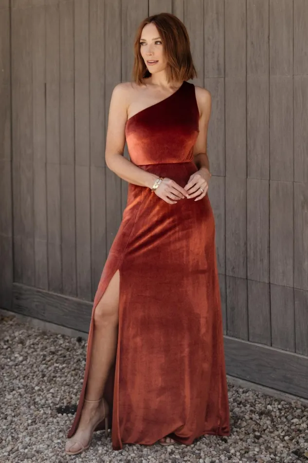 Tatiana Velvet One Shoulder Maxi Dress Cinnamon Women Baltic Born Maxi Dresses Tatiana Velvet One Shoulder Maxi Dress Cinnamon Women Baltic Born Maxi Dresses