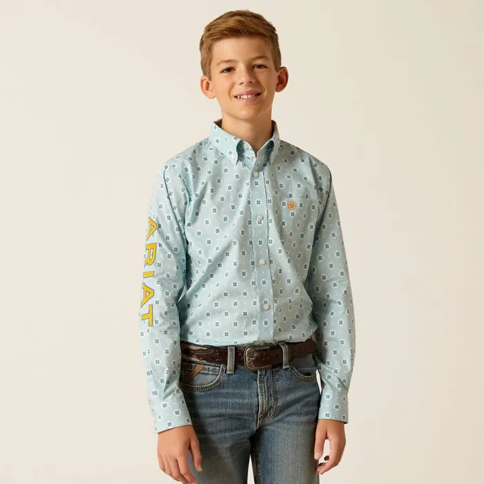 Team Colton Classic Fit Shirt Aqua Kids Ariat Button Down Shirts