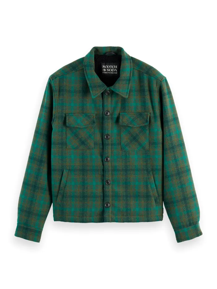 TEDDY LINED CHECKED OVERSHIRT Green Check Men Scotch and Soda Jackets and Coats