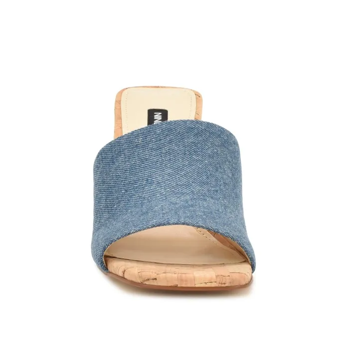 Teice Heeled Slide Sandals Blue Denim Women Nine West Dress