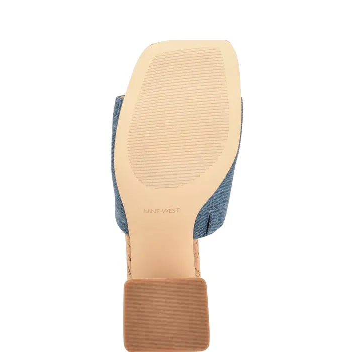 Teice Heeled Slide Sandals Blue Denim Women Nine West Dress