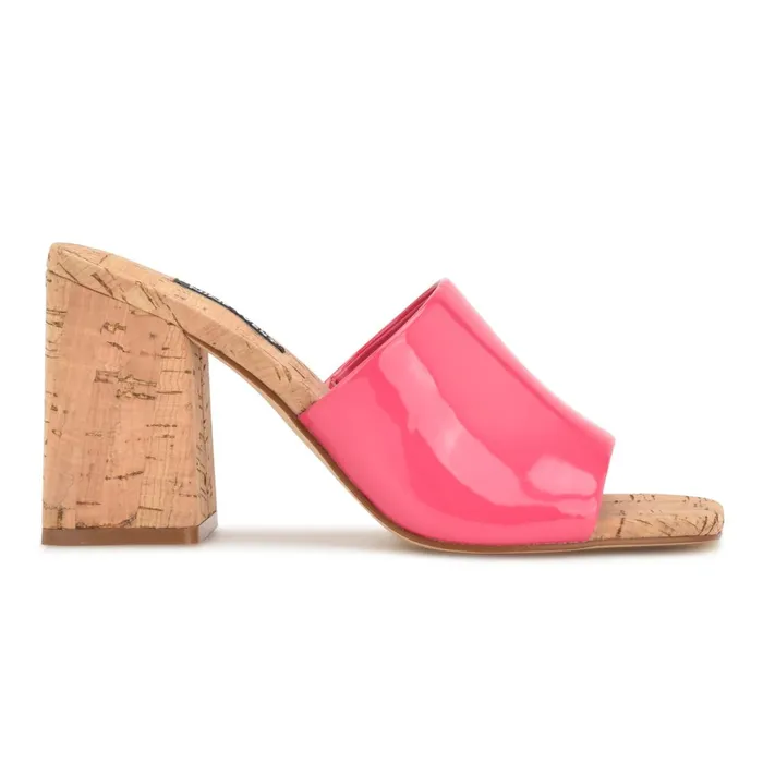 Teice Heeled Slide Sandals Pink Patent Women Nine West Dress