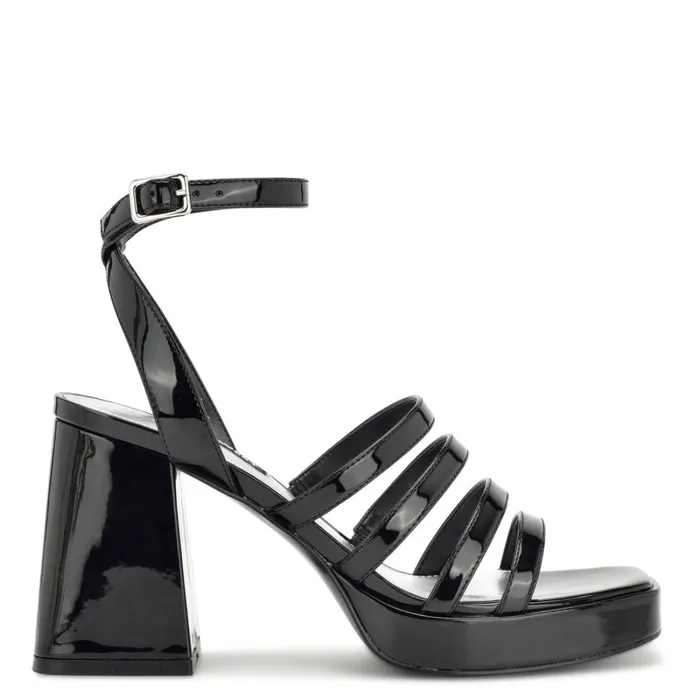 Teriss Strappy Platform Sandals Black Patent Women Nine West Mid Heels