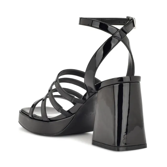 Teriss Strappy Platform Sandals Black Patent Women Nine West Mid Heels Teriss Strappy Platform Sandals Black Patent Women Nine West Mid Heels