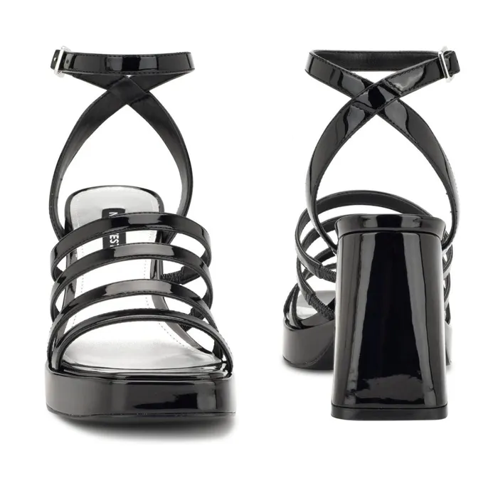 Teriss Strappy Platform Sandals Black Patent Women Nine West Mid Heels Teriss Strappy Platform Sandals Black Patent Women Nine West Mid Heels