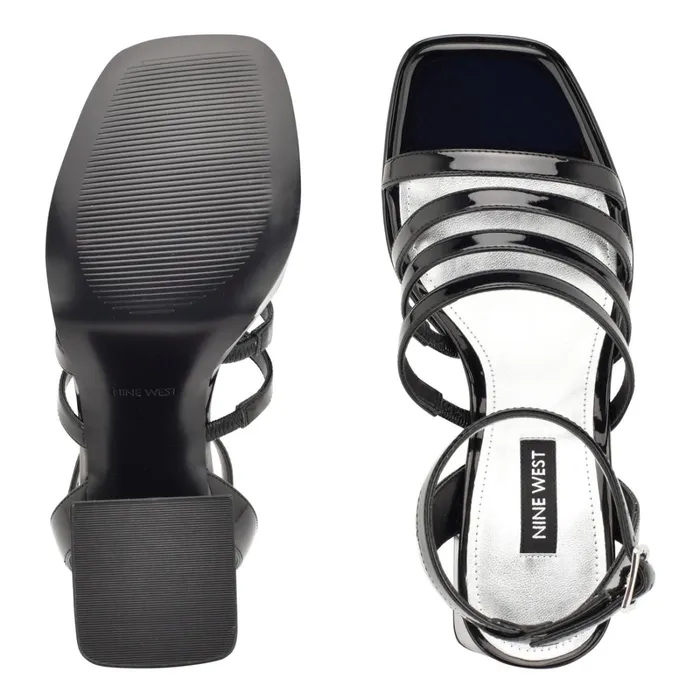 Teriss Strappy Platform Sandals Black Patent Women Nine West Mid Heels Teriss Strappy Platform Sandals Black Patent Women Nine West Mid Heels