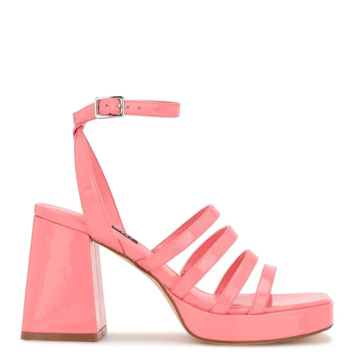 Teriss Strappy Platform Sandals Pink Rose Patent Women Nine West Mid Heels