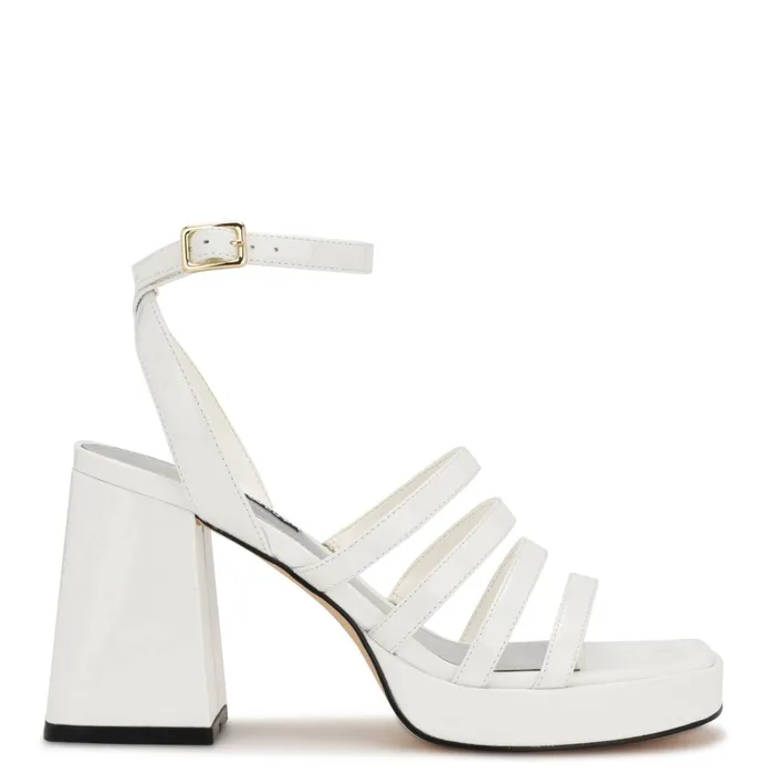 Teriss Strappy Platform Sandals White Patent Women Nine West Dress