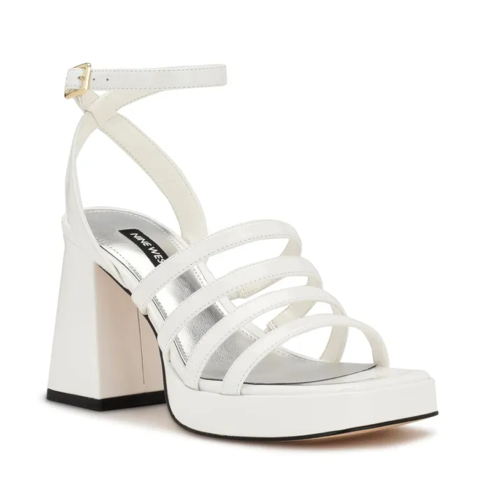 Teriss Strappy Platform Sandals White Patent Women Nine West Dress