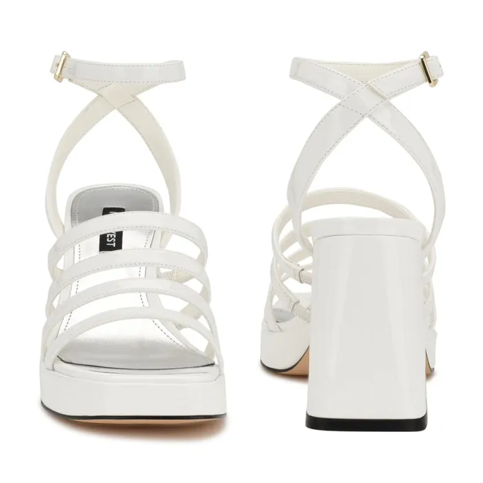 Teriss Strappy Platform Sandals White Patent Women Nine West Dress
