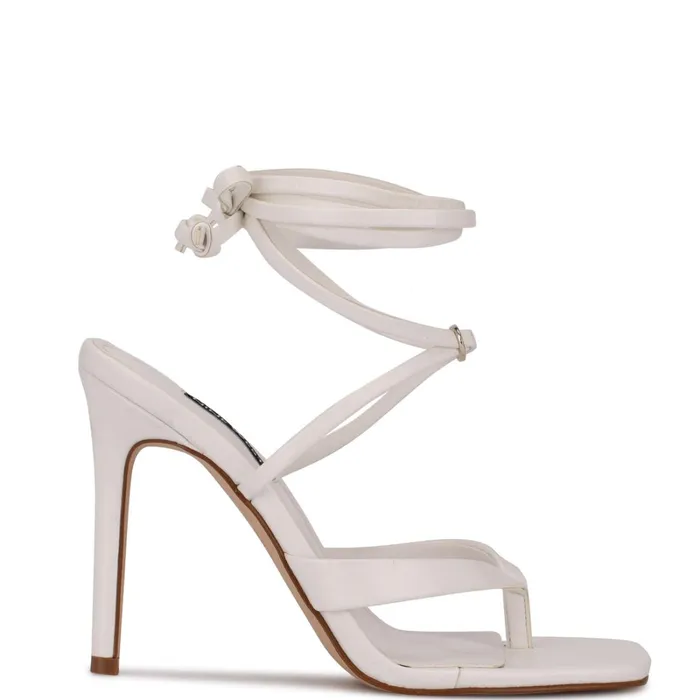 Terrie Ankle Wrap Heeled Sandals White Women Nine West High Heels