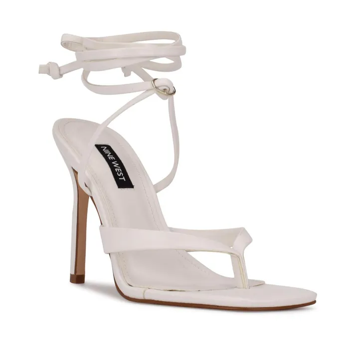 Terrie Ankle Wrap Heeled Sandals White Women Nine West High Heels Terrie Ankle Wrap Heeled Sandals White Women Nine West High Heels