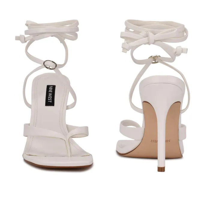 Terrie Ankle Wrap Heeled Sandals White Women Nine West High Heels Terrie Ankle Wrap Heeled Sandals White Women Nine West High Heels