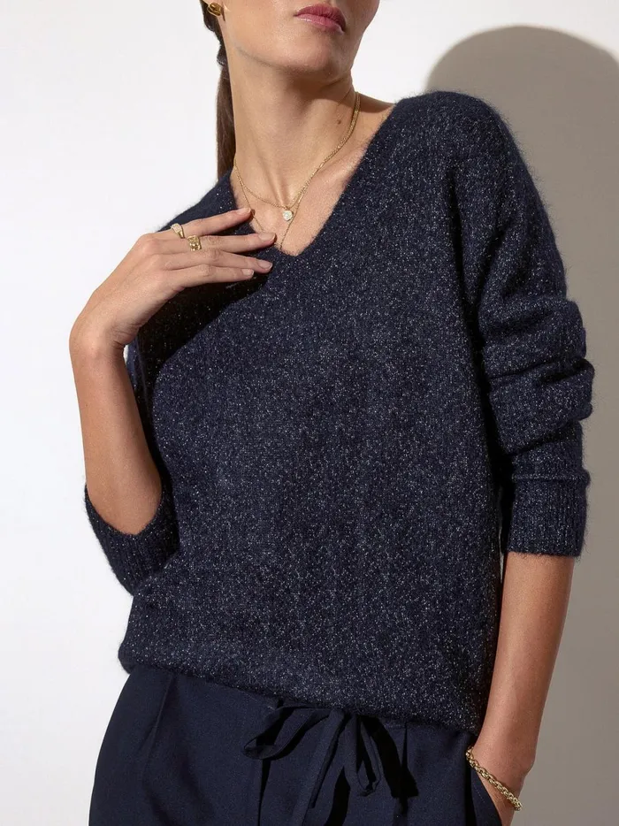 The Allery VNeck Sweater Baltic Metallic Women Brochu Walker Sweaters