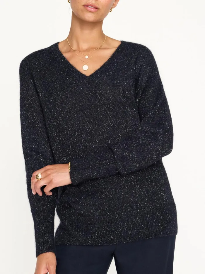 The Allery VNeck Sweater Baltic Metallic Women Brochu Walker Sweaters