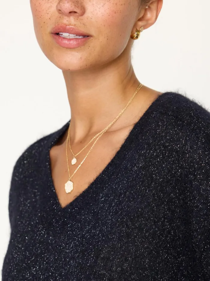 The Allery VNeck Sweater Baltic Metallic Women Brochu Walker Sweaters