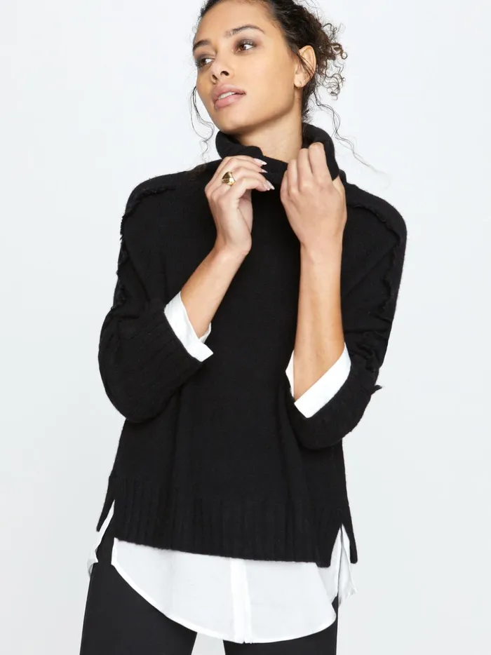 The Jolie Fringe Layered Looker Black Onyx With White Underlayer Women Brochu Walker Sweaters