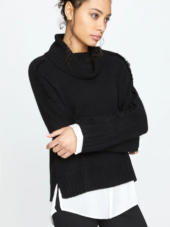 The Jolie Fringe Layered Looker Black Onyx With White Underlayer Women Brochu Walker Sweaters