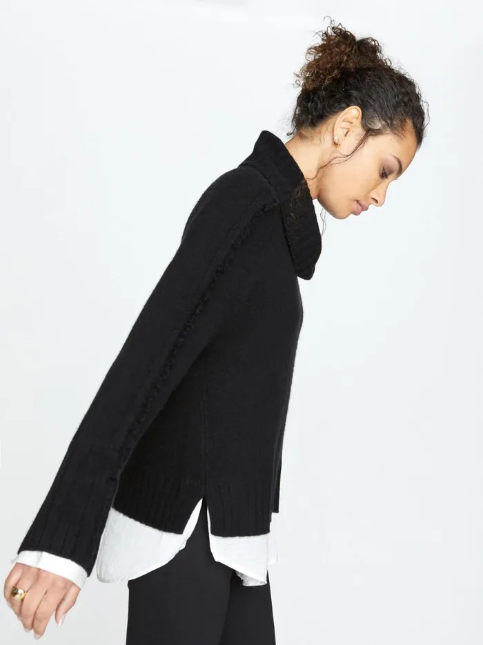 The Jolie Fringe Layered Looker Black Onyx With White Underlayer Women Brochu Walker Sweaters