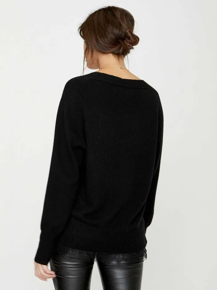 The Lace Vee Looker Pullover Black Onyx With Black Lace Women Brochu Walker Sweaters