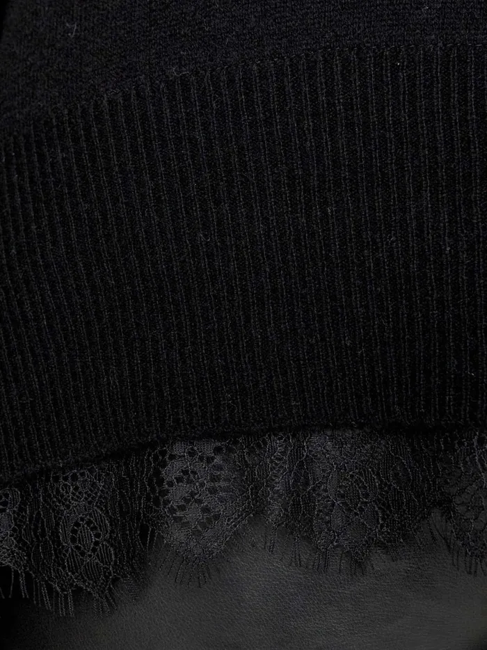 The Lace Vee Looker Pullover Black Onyx With Black Lace Women Brochu Walker Sweaters