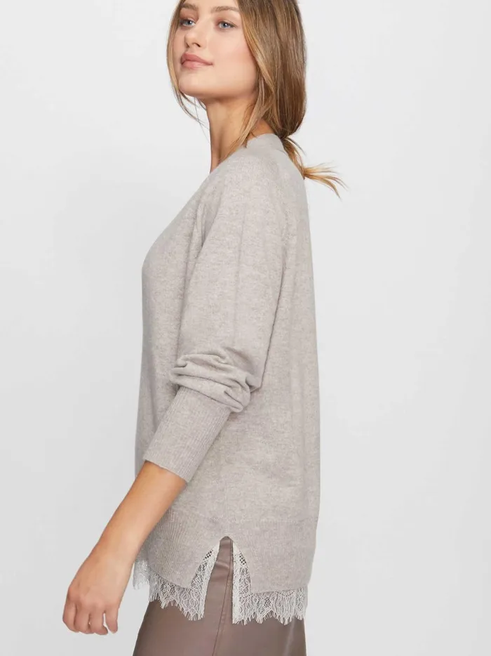 The Lace Vee Looker Pullover Light Chia Melange With Ivory Lace Women Brochu Walker Sweaters