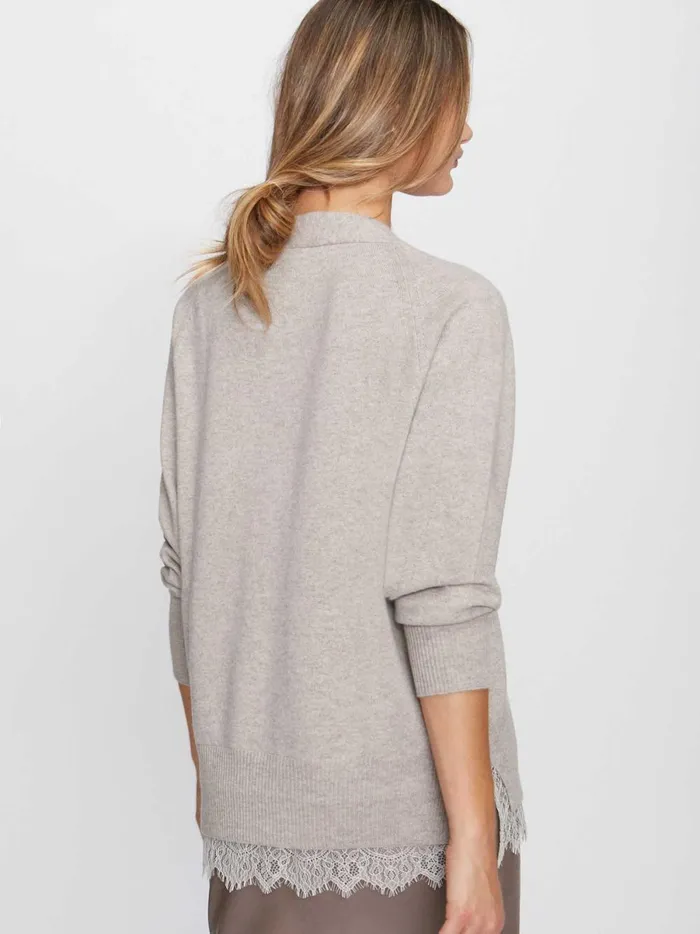 The Lace Vee Looker Pullover Light Chia Melange With Ivory Lace Women Brochu Walker Sweaters