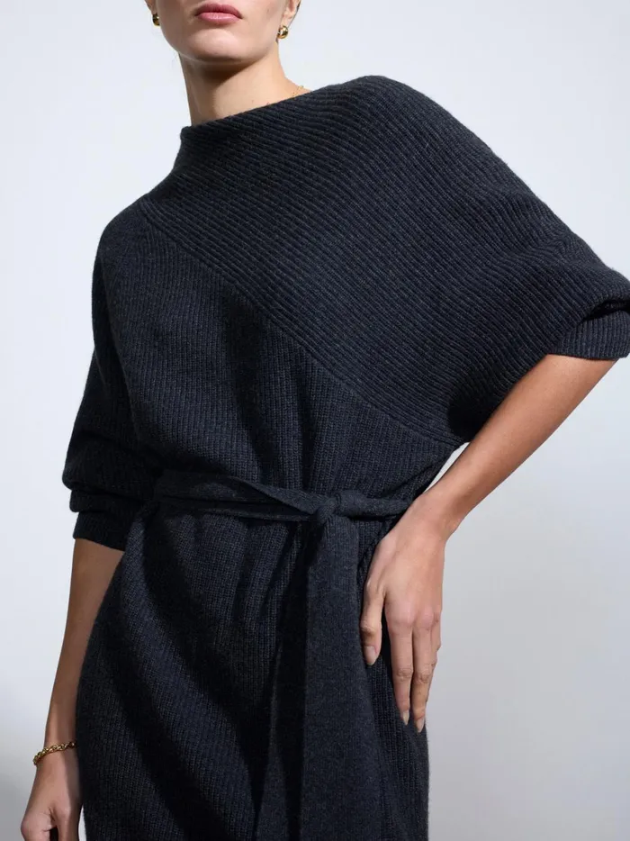 The Leith Belted Dress Dark Charcoal Melange Women Brochu Walker Dresses