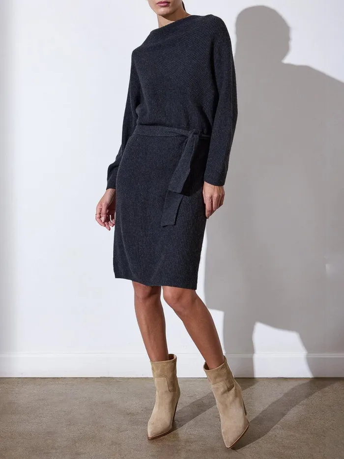 The Leith Belted Dress Dark Charcoal Melange Women Brochu Walker Dresses