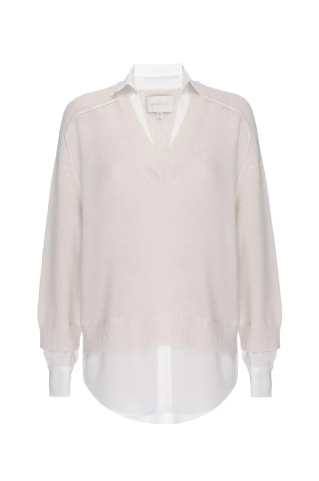 The Looker Layered VNeck Almond With White Underlayer Women Brochu Walker Sweaters