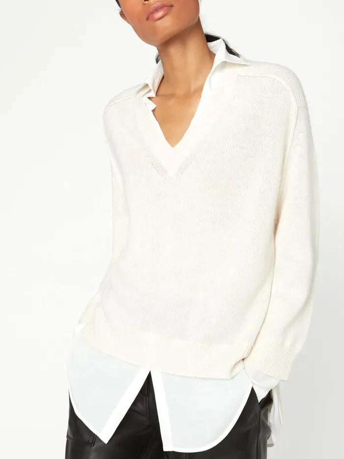 The Looker Layered VNeck Almond With White Underlayer Women Brochu Walker Sweaters