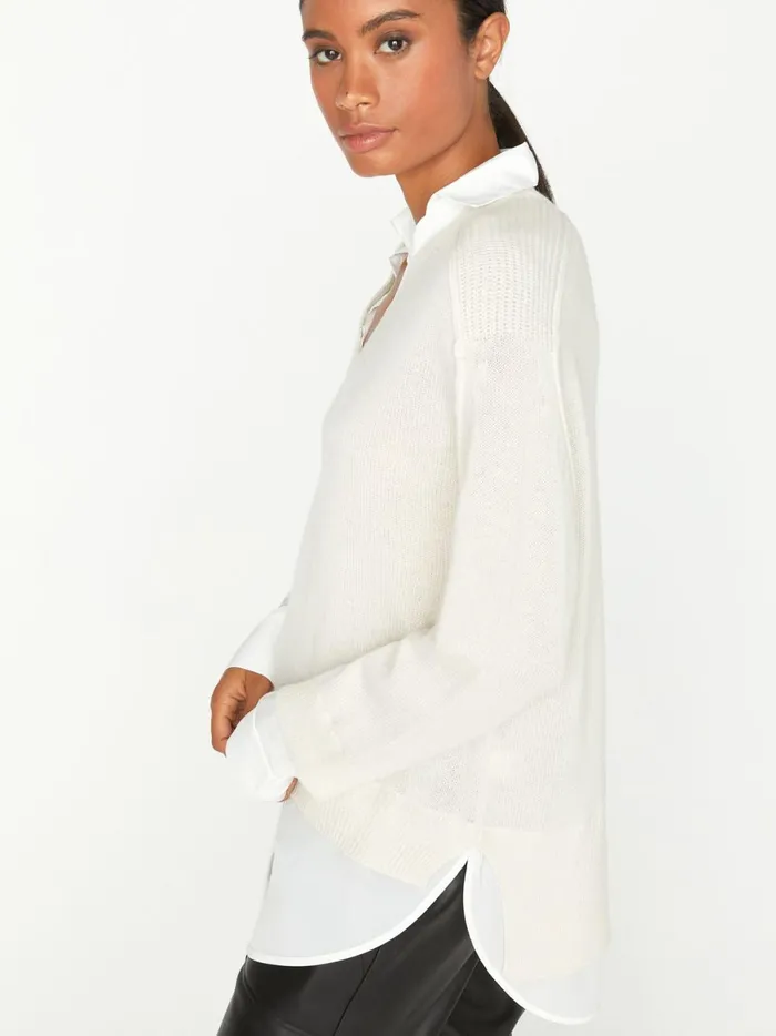 The Looker Layered VNeck Almond With White Underlayer Women Brochu Walker Sweaters