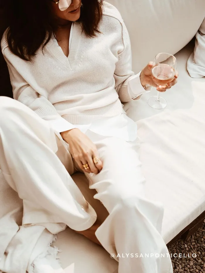 The Looker Layered VNeck Almond With White Underlayer Women Brochu Walker Sweaters