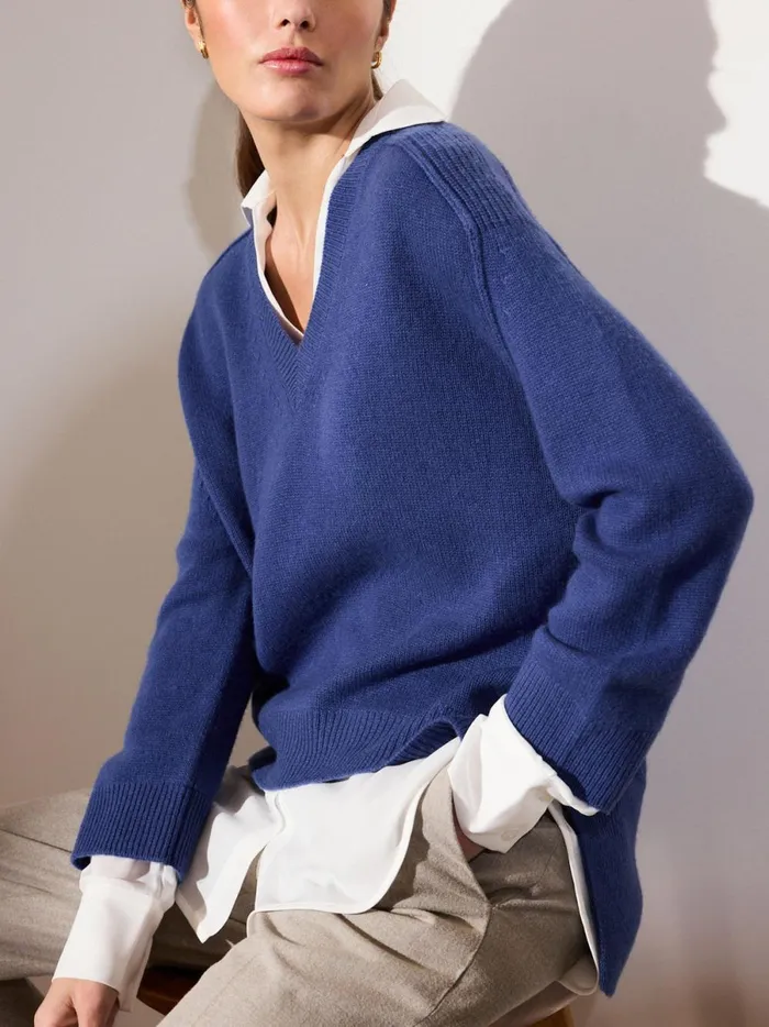 The Looker Layered VNeck Sail Blue With White Underlayer Women Brochu Walker Sweaters