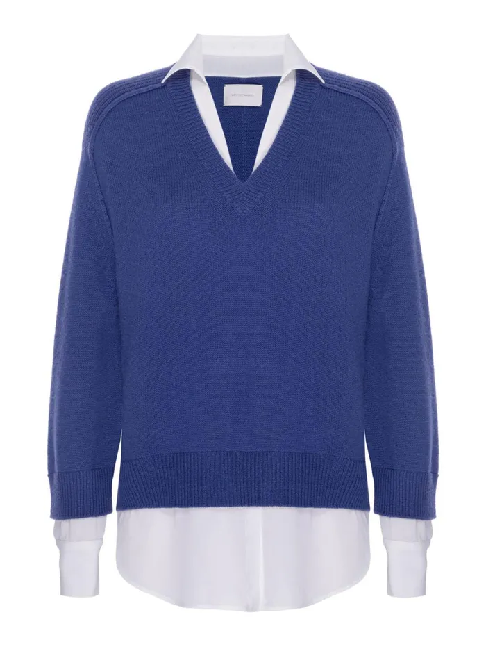 The Looker Layered VNeck Sail Blue With White Underlayer Women Brochu Walker Sweaters