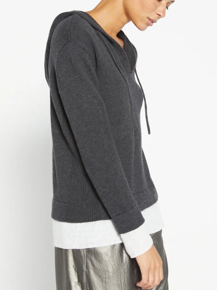 The Ressie Looker Layered Hoodie Ore Melange With White Underlayer Women Brochu Walker Sweaters The Ressie Looker Layered Hoodie Ore Melange With White Underlayer Women Brochu Walker Sweaters