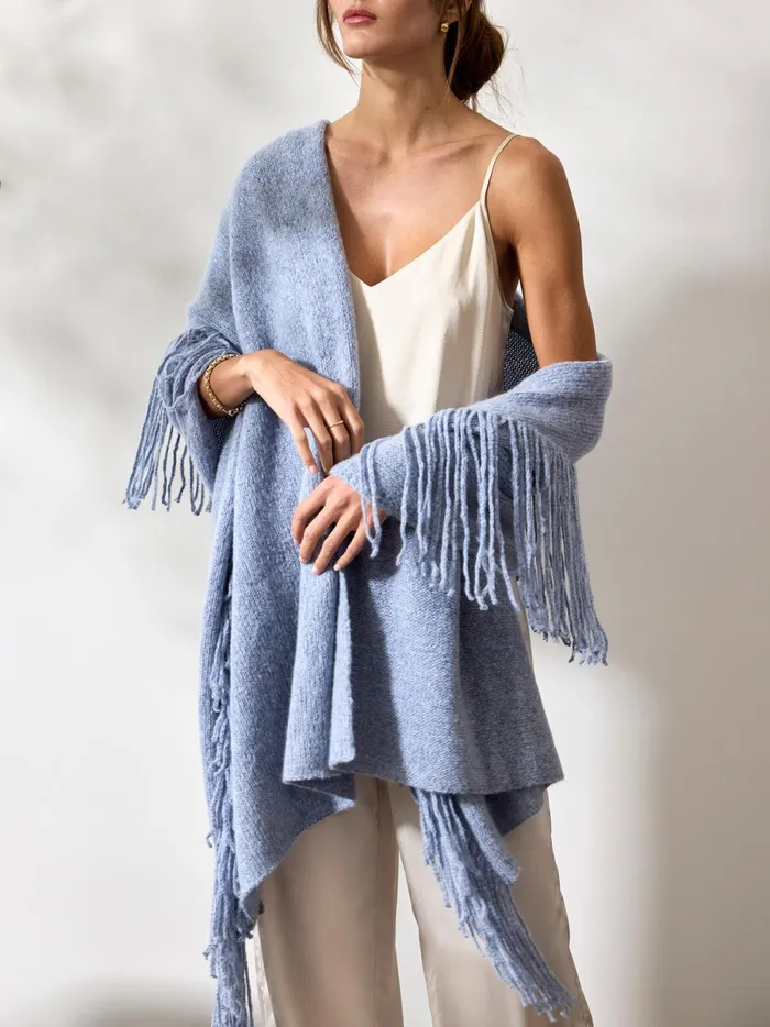 The Thela Fringe Wrap Lucia Blue Mlange Women Brochu Walker Jackets and Wraps
