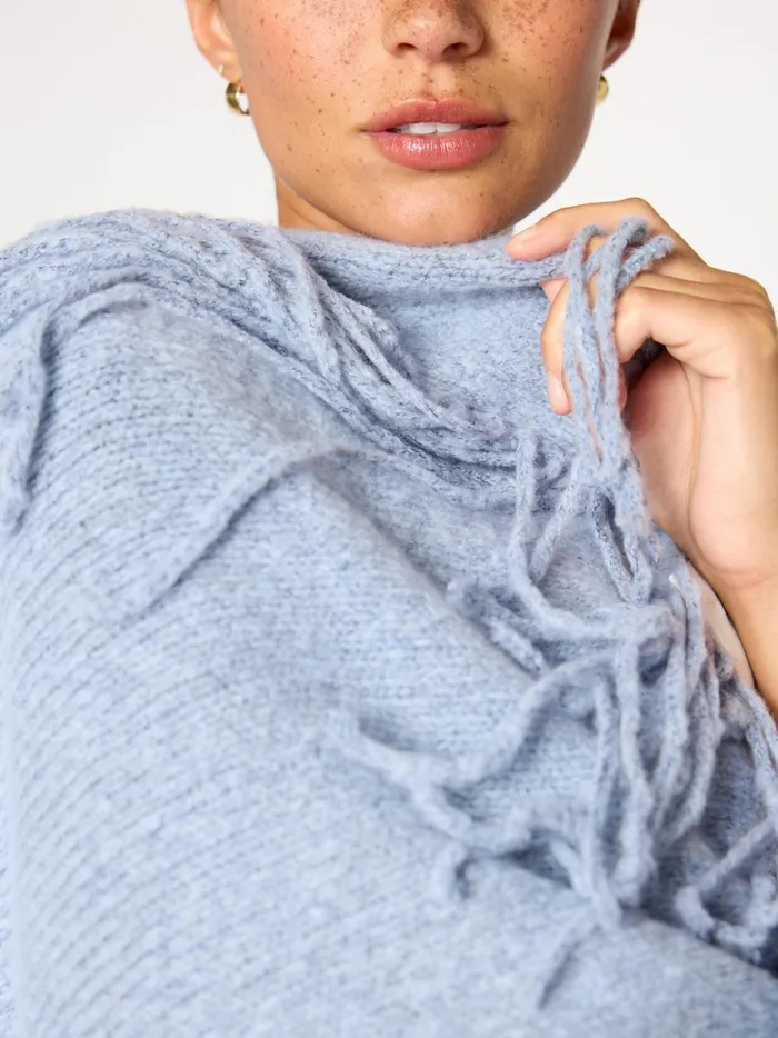 The Thela Fringe Wrap Lucia Blue Mlange Women Brochu Walker Jackets and Wraps