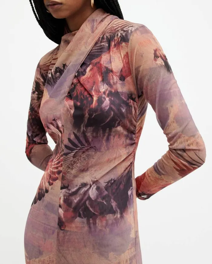 Tia Colca Mesh Printed Midi Dress Canyon Purple Women AllSaints Dresses