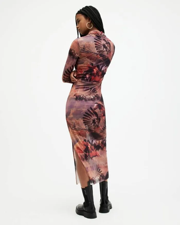Tia Colca Mesh Printed Midi Dress Canyon Purple Women AllSaints Dresses