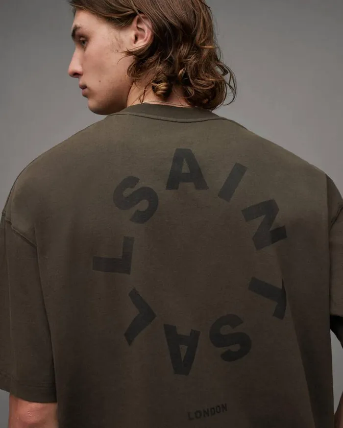 Tierra Oversized Crew Neck Logo TShirt Dark Ivy Green Men AllSaints TShirts
