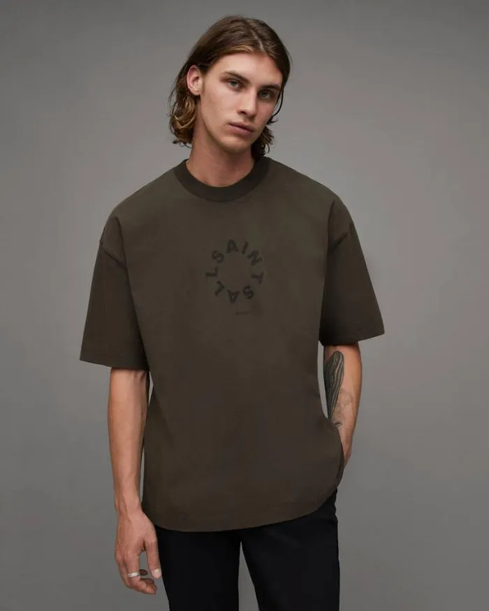 Tierra Oversized Crew Neck Logo TShirt Dark Ivy Green Men AllSaints TShirts