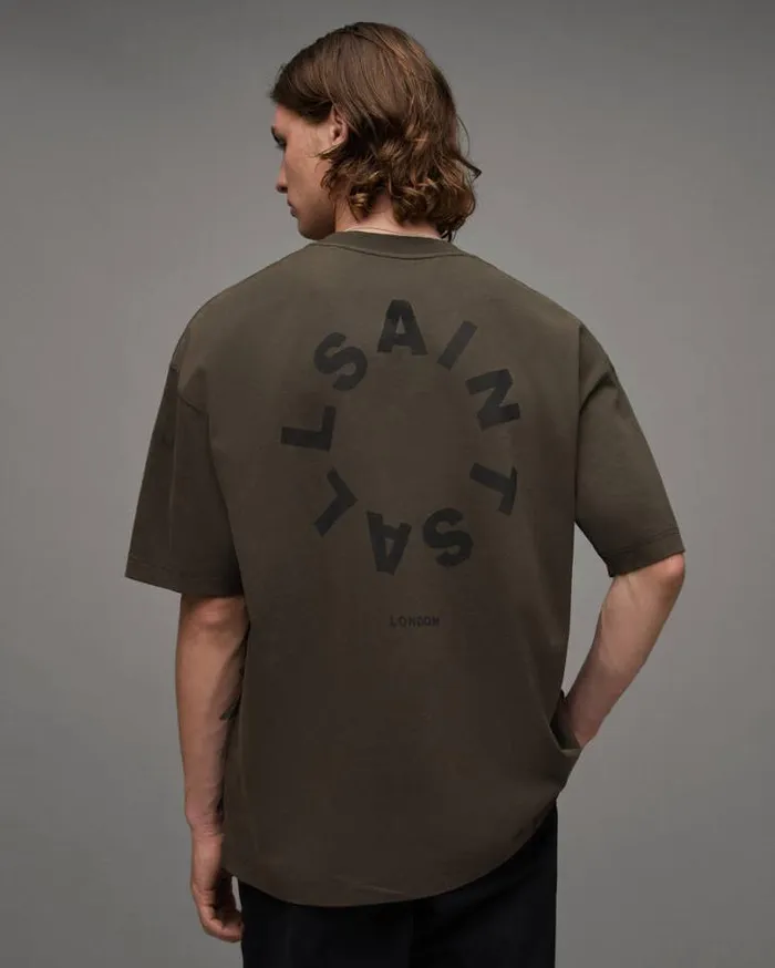 Tierra Oversized Crew Neck Logo TShirt Dark Ivy Green Men AllSaints TShirts