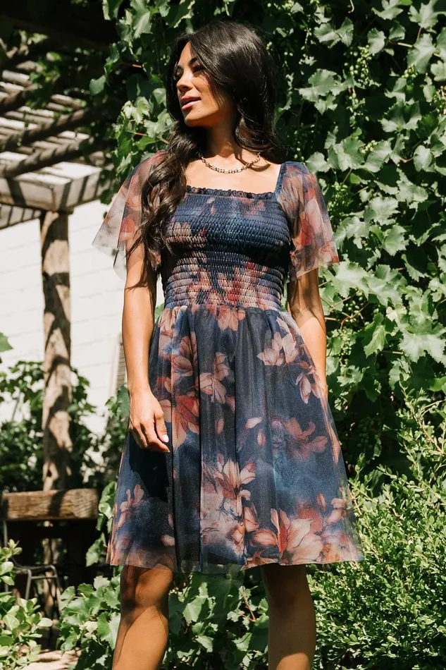 Tivoli Tulle Short Dress Dark Blue Floral Women Baltic Born Wedding Guest Tivoli Tulle Short Dress Dark Blue Floral Women Baltic Born Wedding Guest