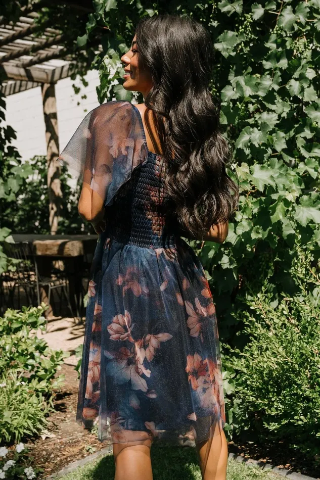 Tivoli Tulle Short Dress Dark Blue Floral Women Baltic Born Wedding Guest Tivoli Tulle Short Dress Dark Blue Floral Women Baltic Born Wedding Guest